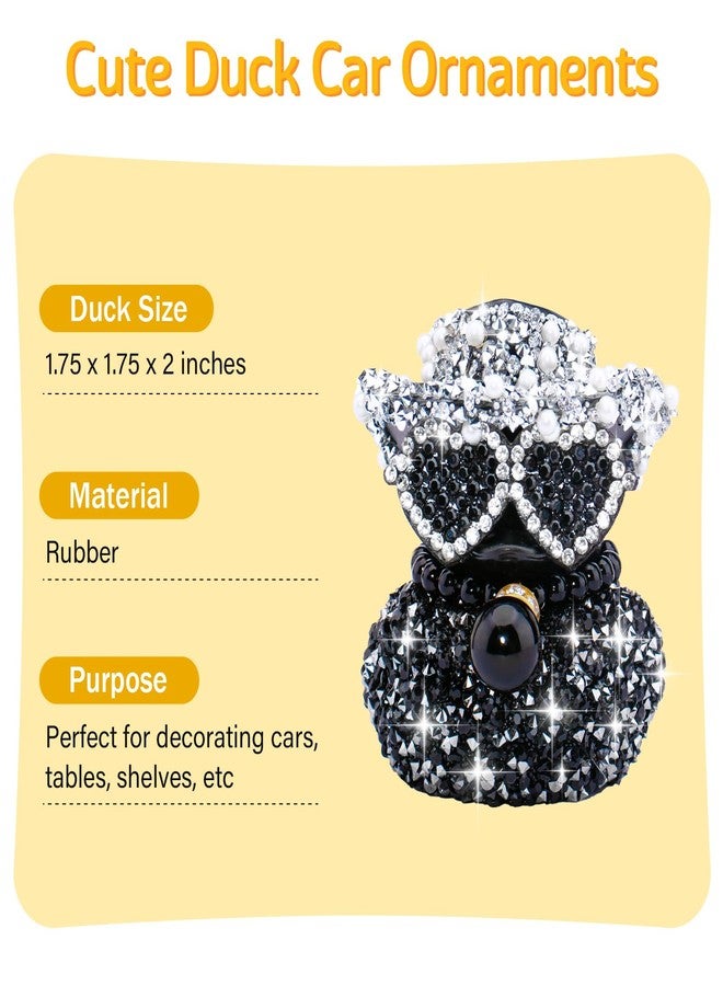 wonuu Black Diamond-Studded Bling Rubber Duck Car Ornaments Rhinestones Sparkly Dashboard Decorations for Cool car Accessories, A_Silver - Image 3